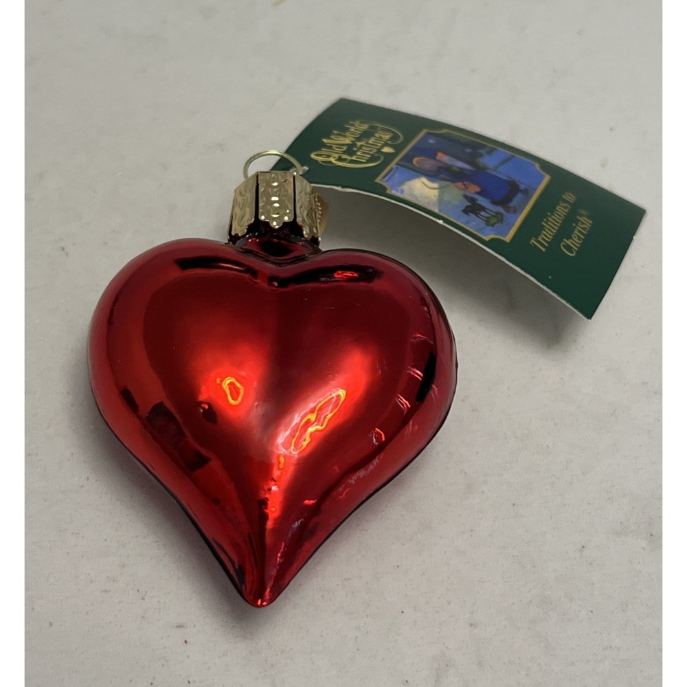 Vtg Old World Christmas Glass Ornaments 10 Shiny Red Heart Holiday Heirloom  OWC